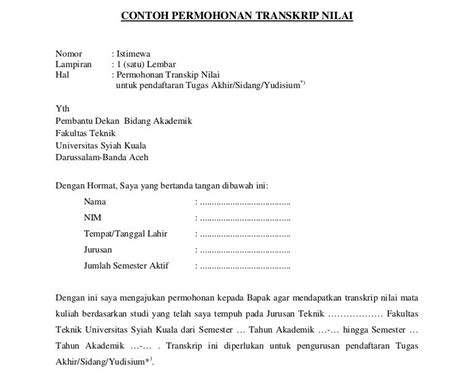 Contoh Surat Permohonan Mahasiswa Teknik