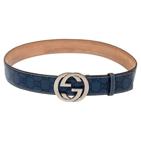 Gucci Blue Guccissima Leather Interlocking G Buckle Belt 85cm Gucci