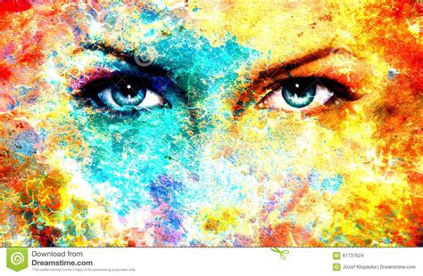 Woman Eyes On Abstract Color Backgrounds Painting Stock
