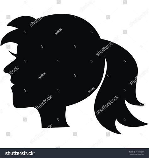 Portrait Black Silhouette Young Girl Ponytail Stock Vector Royalty