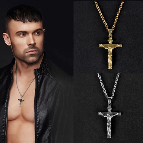 gold silver christian stainless steel pendant necklace for men fashion jewelry crucifix jesus