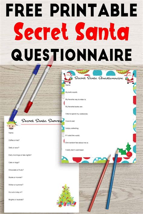 Free Printable Secret Santa Questionnaire Printable Templates By Nora