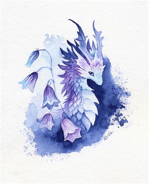 Bellflower Dragon Art Print By Alviaalcedo X Small Cute Dragon Drawing