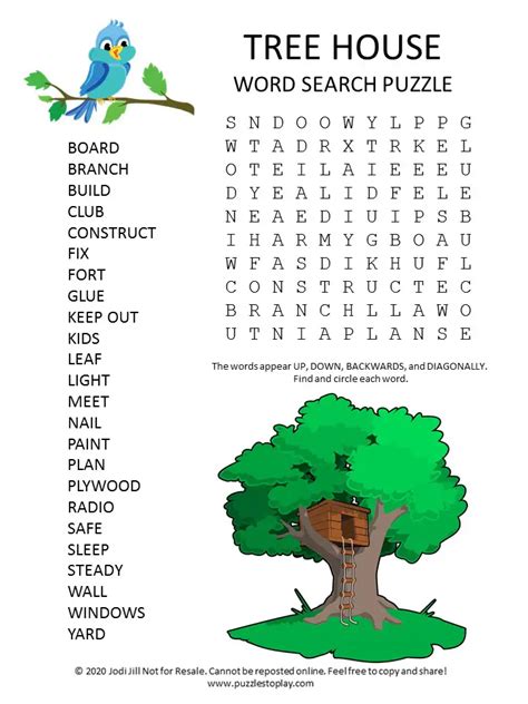 Tree House Word Search Puzzle Puzzles To Play