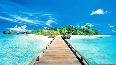 Hd Wallpaper Dock Maldives White Sand Beach Resort Nature