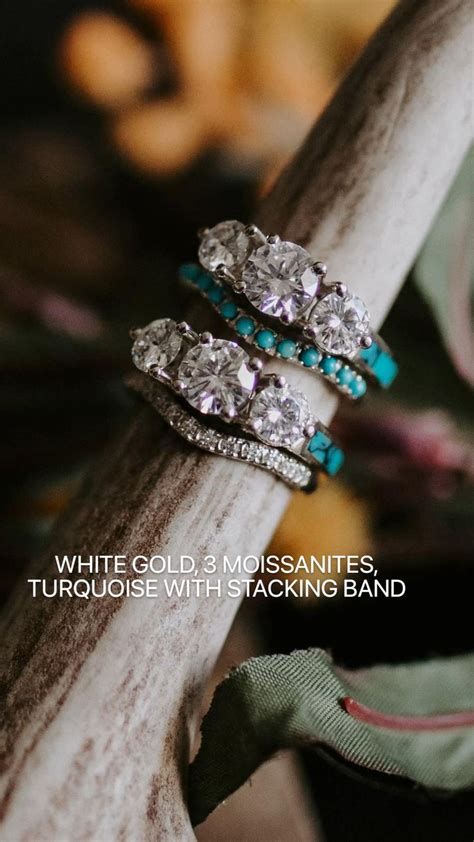 White Gold Wedding Rings With Turquoise And Moissanites