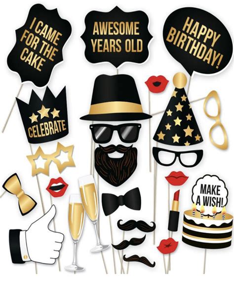 Black And Gold Birthday Photo Booth Props Nuria Store