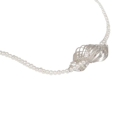 Single Scalloped Pendant On Pearls Rebecca Little Jewellery