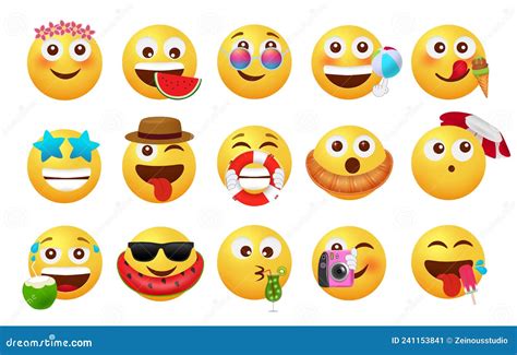 Summer Emoji Vector Set Design Emojis Emoticon In Funny And Cute Faces With Summer Vacation