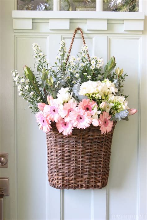 Fresh Cut Spring Flowers In A Door Basket The Inspired Room