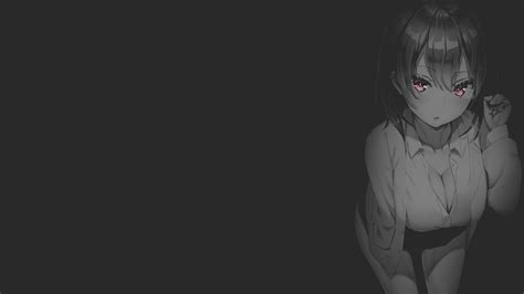 Tapety anime dívky fan art ilustrace minimalismus černobílý tmavé pozadí ecchi prsa