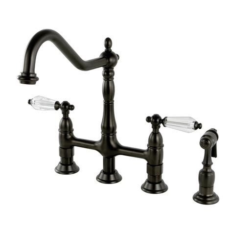 The old dark brown, oil rubbed bronze finish on the faucets makes them having traditional classical looks and modern day technological features. Kingston Brass Victorian Crystal 2-Handle Bridge Kitchen ...