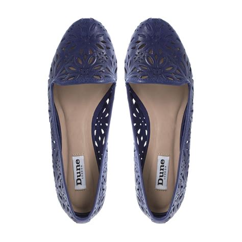 Dune Ladies Londres Womens Navy Blue Cut Out Leather Ballet Flat Shoes