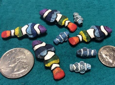 Large Clownfish Ceramic Beads And Tiny Blue Fish Ceramic Beads Etsy