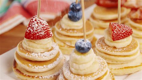 Mini Pancake Stacks | Delish | Christmas brunch recipes, Pancake stack, Pancakes