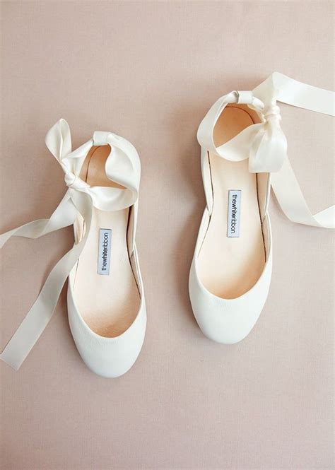 Light Ivory Wedding Ballet Flats In Leather With Lace Up Satin Etsy