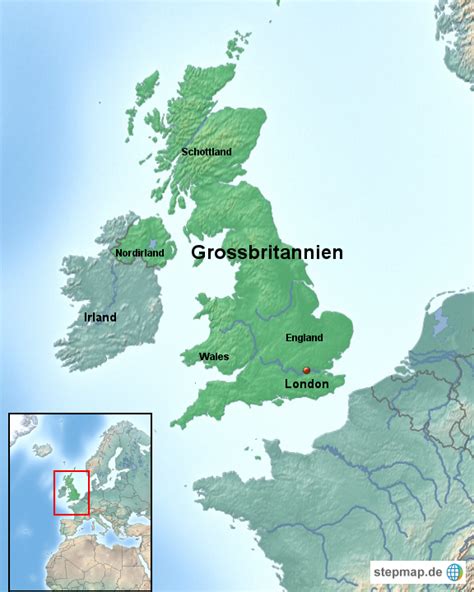 Die karte von großbritannien zeigt das land und dessen lage. StepMap - Grossbritannien - Landkarte für Europa