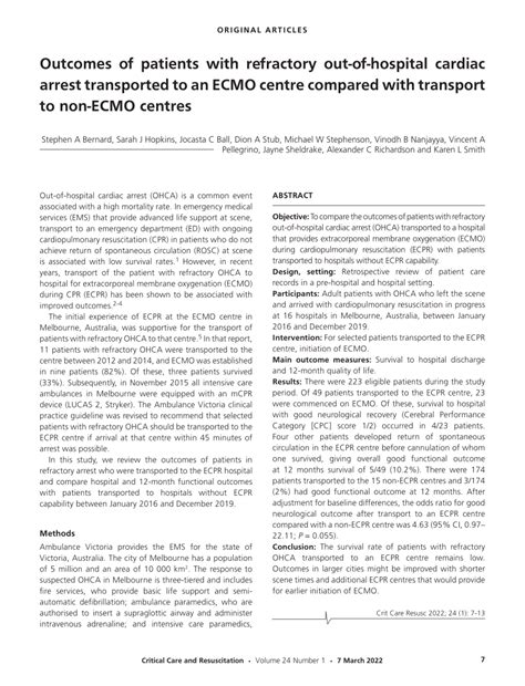 Pdf Outcomes Of Patients With Refractory Out Of Hospital Cardiac