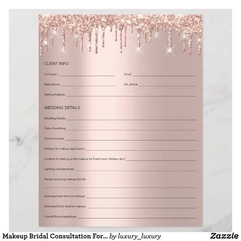 Makeup Bridal Consultation Form Rose Drips Zazzle Bridal Makeup