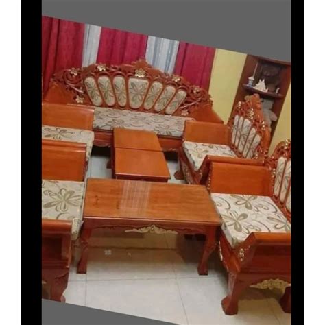 Wooden Sala Set Pull Set With Top Glass Center Table Made In Gmelina