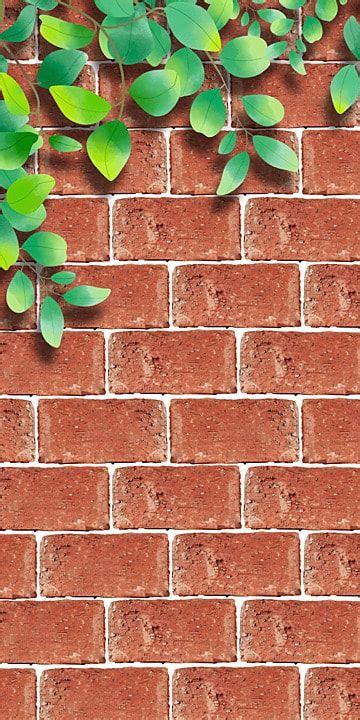 A Red Brick Wall With Green Leaves Growing On Its Sides And The Bottom