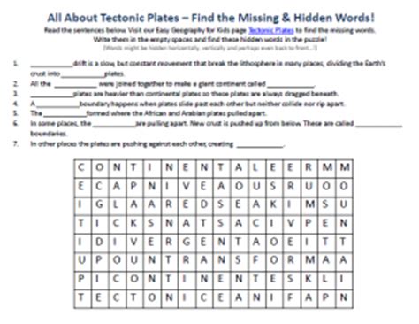 It is my hope that this is not only addictive for your students, but addictive for you as well! Tectonic Plates Worksheet - FREE Online Printable Word ...