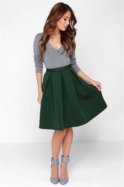 Chic Pleated Skirt Flared Skirt Green Skirt 5900 Lulus