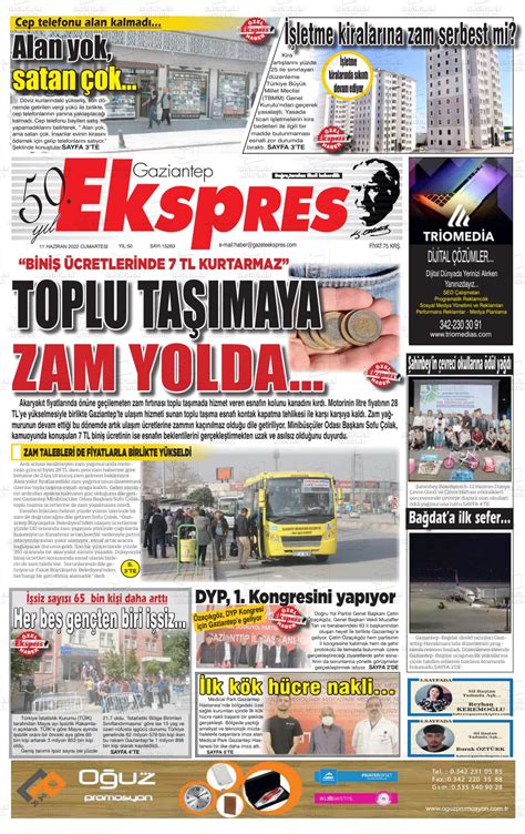 11 Haziran 2022 tarihli Gaziantep Ekspres Gazete Manşetleri
