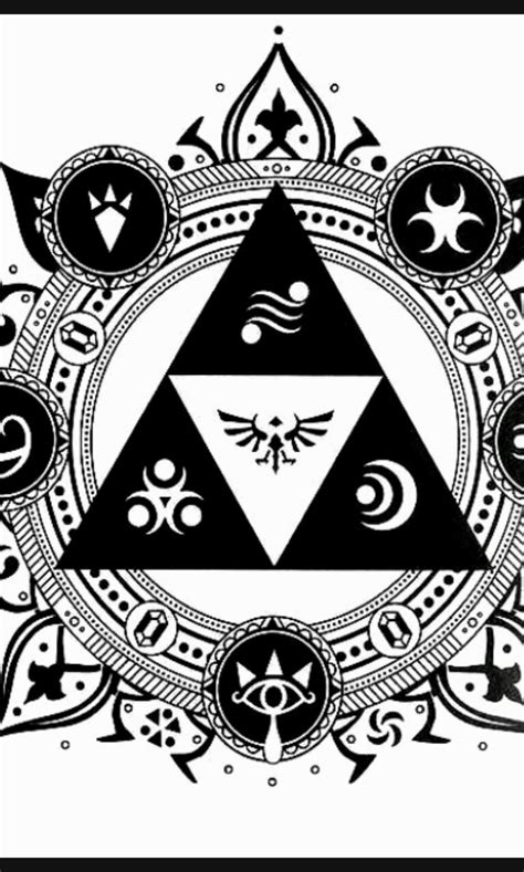 Triforce With The Hylian Crest And Symbols Of The Goddesses Zelda
