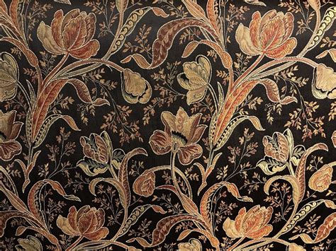 Swatch Designer Brocade Satin Fabric Black Floral Damask Upholstery