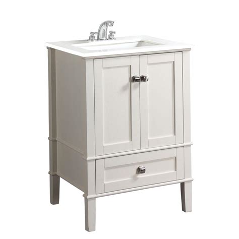 D bath vanity in charcoal grey with porcelain vanity top in white. Simpli Home Chelsea 24 in. Vanity in Soft White with ...