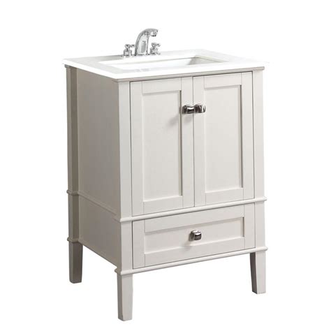What are the shipping options for bathroom vanities? Simpli Home Chelsea 24 in. Vanity in Soft White with Quartz Marble Vanity Top in White and Under ...