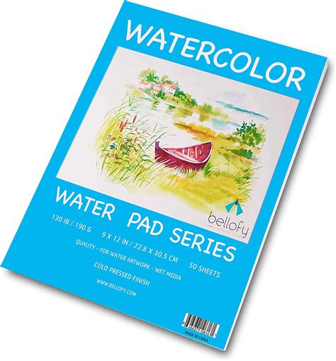 Bellofy 50 Sheet Watercolor Paper Pad 130 Ib 190 Gsm Weight 9x12