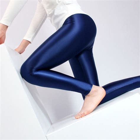 Womens Satin Glossy Opaque Yoga Sexy Leggings High Gloss Spandex Footless Soft Ebay