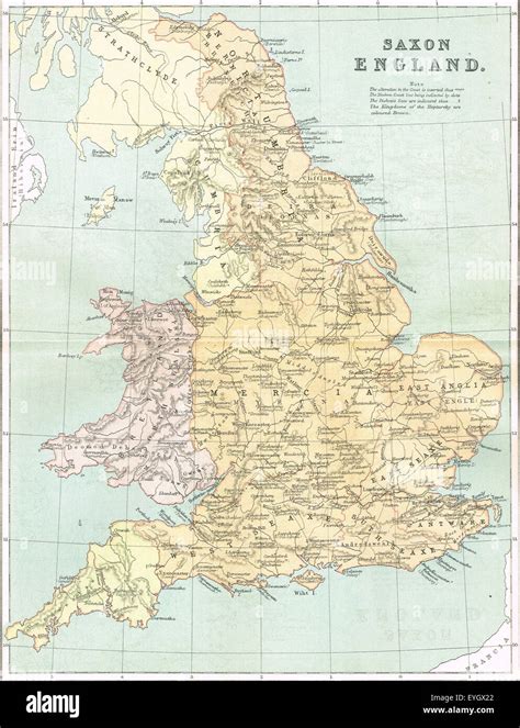 1896 Colour Map Of Saxon England Stock Photo Alamy