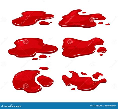 Blood Spill Set On A White Isolated Background Red Puddle Of Paint