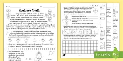 Fișă De Evaluare Finală Mem Clasa I Twinkl România