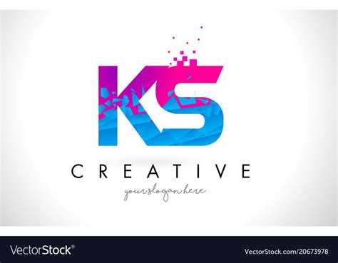 Ks K S Letter Logo With Broken Shattered Blue Pink Triangles Texture