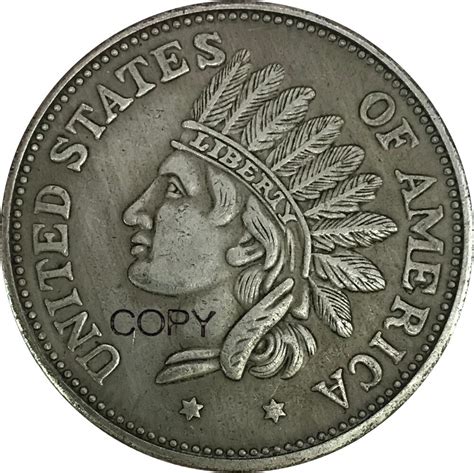 Pièce De Monnaie En Laiton Plaqué Argent 1851 Jeton Tête Indienne 1 Dollar Des états Unis