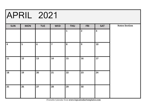 Free April 2021 Calendar Printable Blank Templates Gambaran