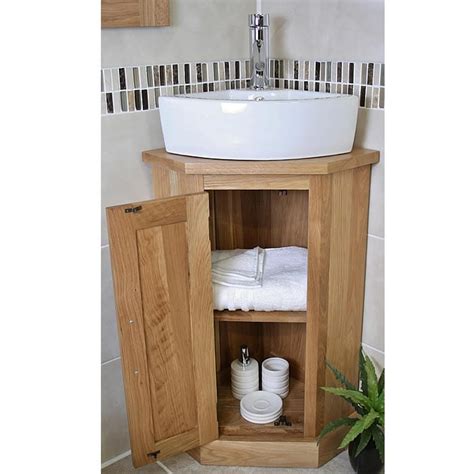 Corner Vanity Unit With Oak Top And Your Choice Of Bathroom Wash Basin