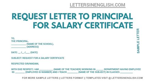 Request Letter For Salary Certificate Letter To Principal Letters