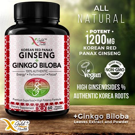 korean red panax ginseng 1200mg ginkgo biloba extra strength root extract powder supplement