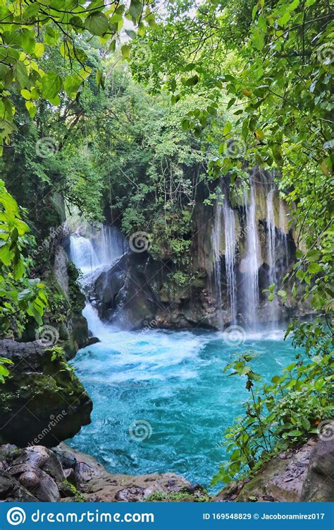 Beautiful Blue Waterfall Between Green Trees Stock Image Image Of