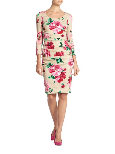 Lyst Dolce And Gabbana Floral Print Stretch Silk Ruched Dress In Pink