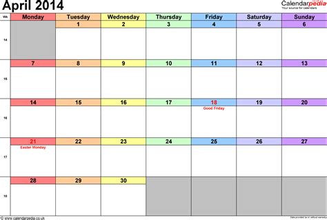 Calendar April 2014 Uk Bank Holidays Excelpdfword Templates
