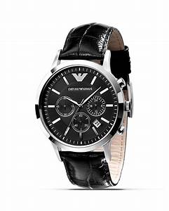 Emporio Armani Slim Black Watch With Leather 43mm In Black For
