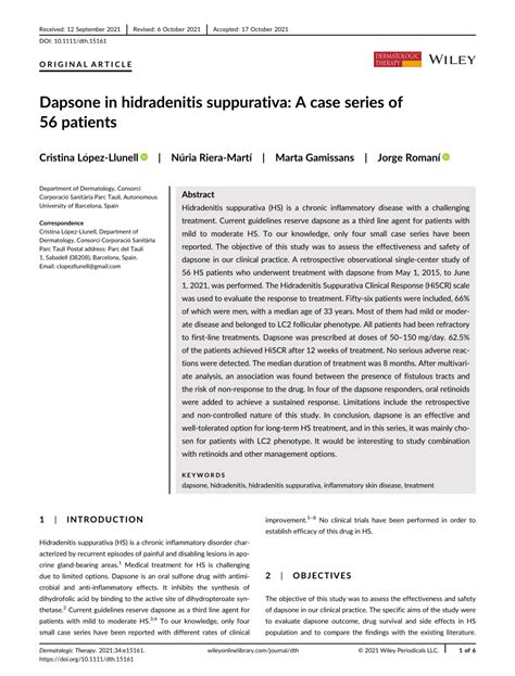Dapsone In Hidradenitis Suppurativa A Case Series Of 56 Patients