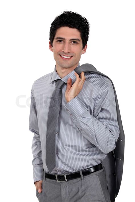 Man Holding His Suit Jacket Over His Shoulder Stock Image Colourbox