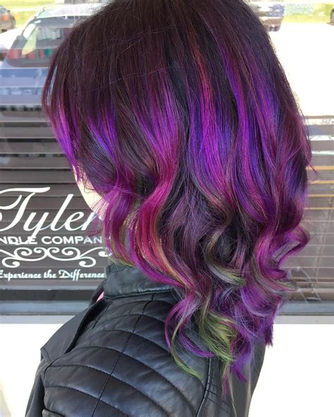 Dark Brown Color Melt Into Vibrant Purple Pink And Green Fashion